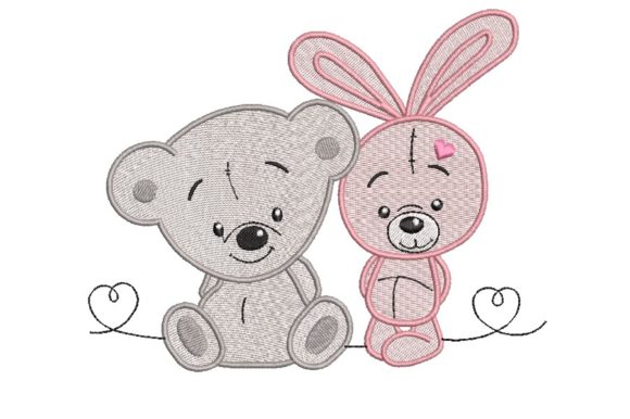 Teddy Bear and Bunny Embroidery Design
